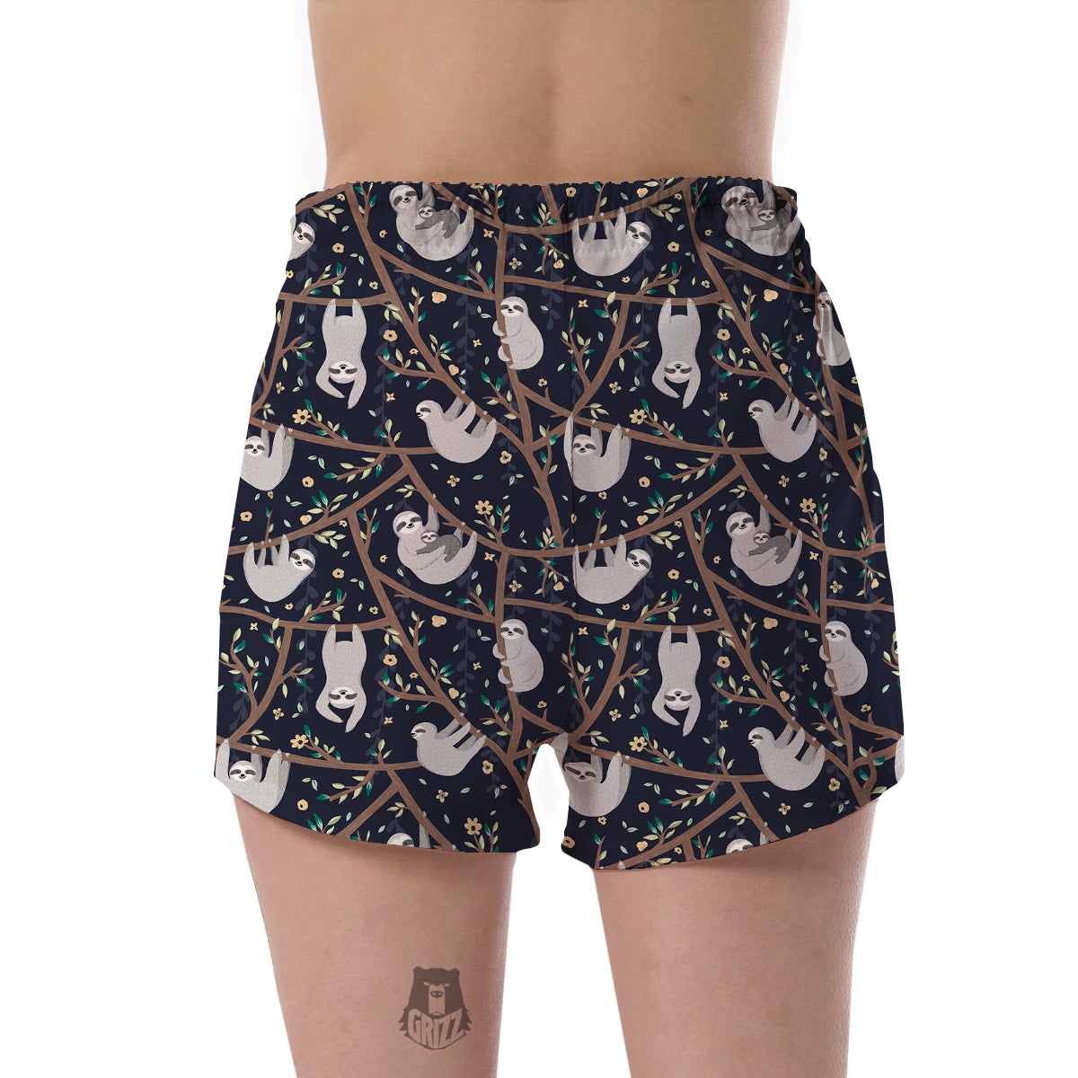 Sloth Floral Pattern Print Women's Shorts-grizzshop