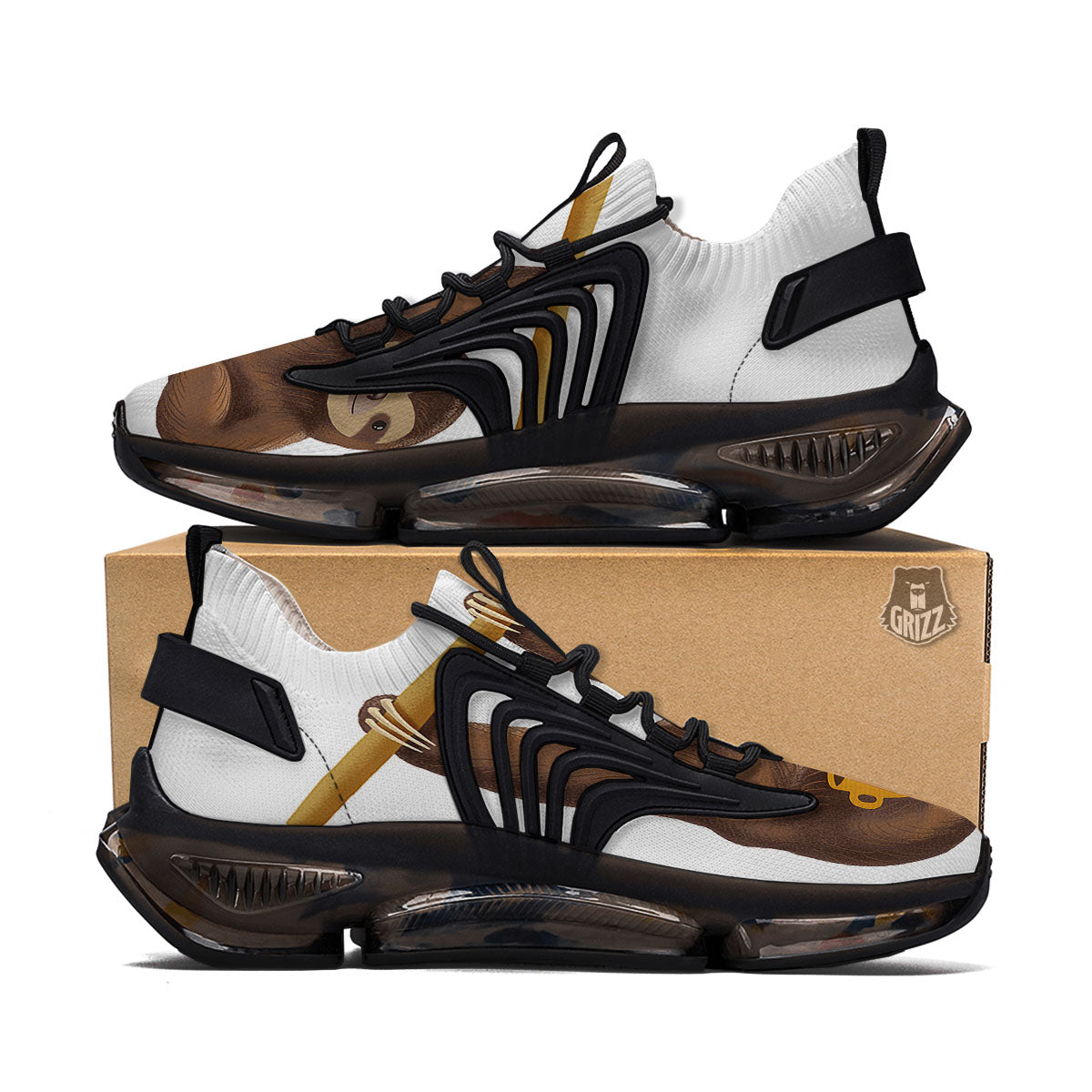 Sloth Happy Print Black Gym Shoes-grizzshop