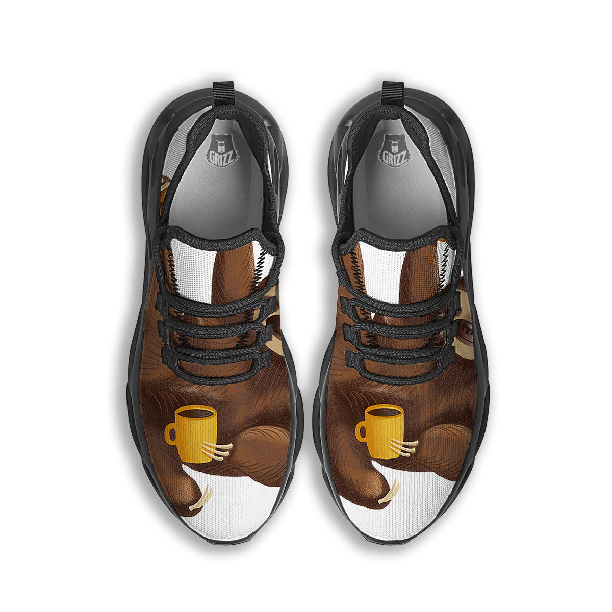 Sloth Happy Print Black Running Shoes-grizzshop