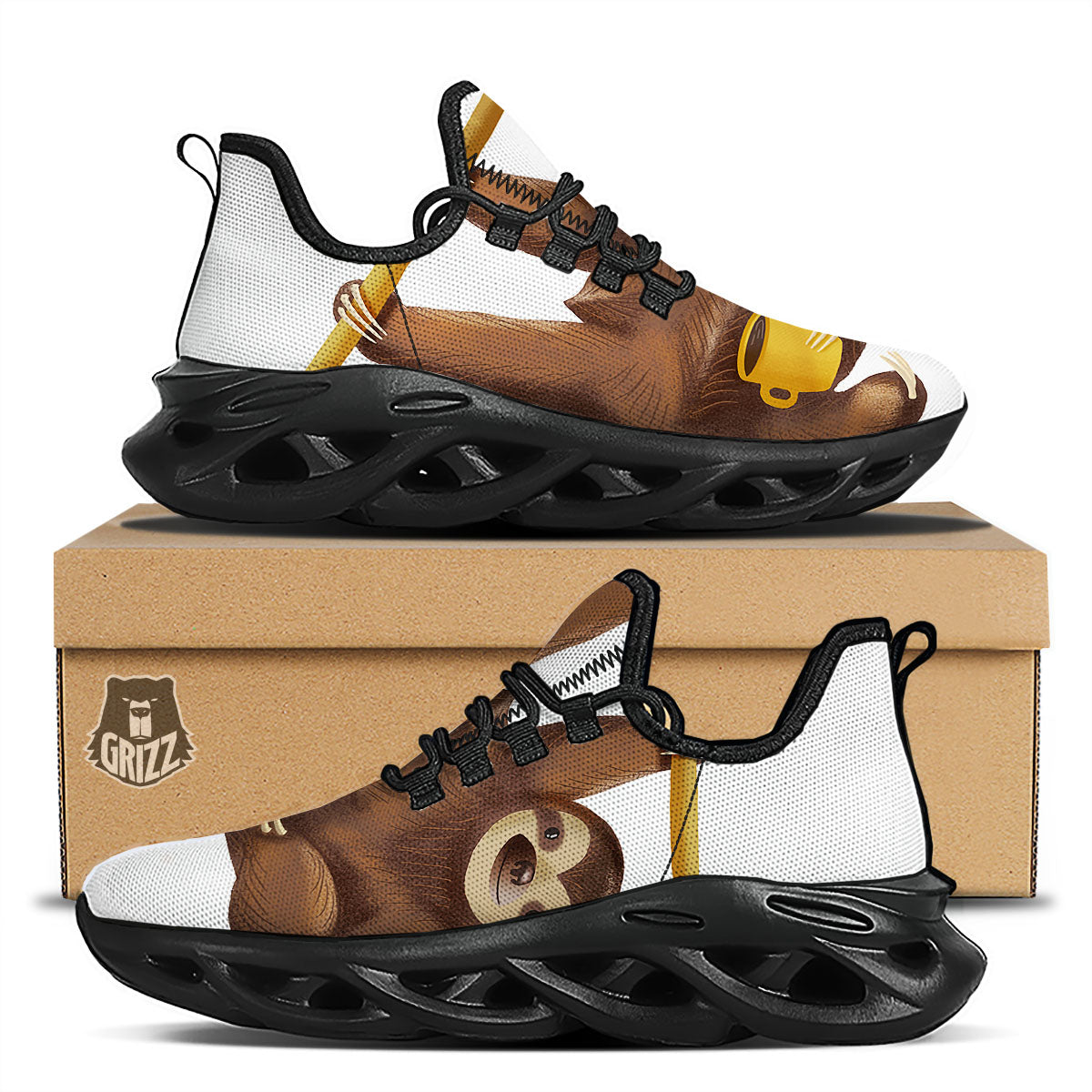 Sloth Happy Print Black Running Shoes-grizzshop