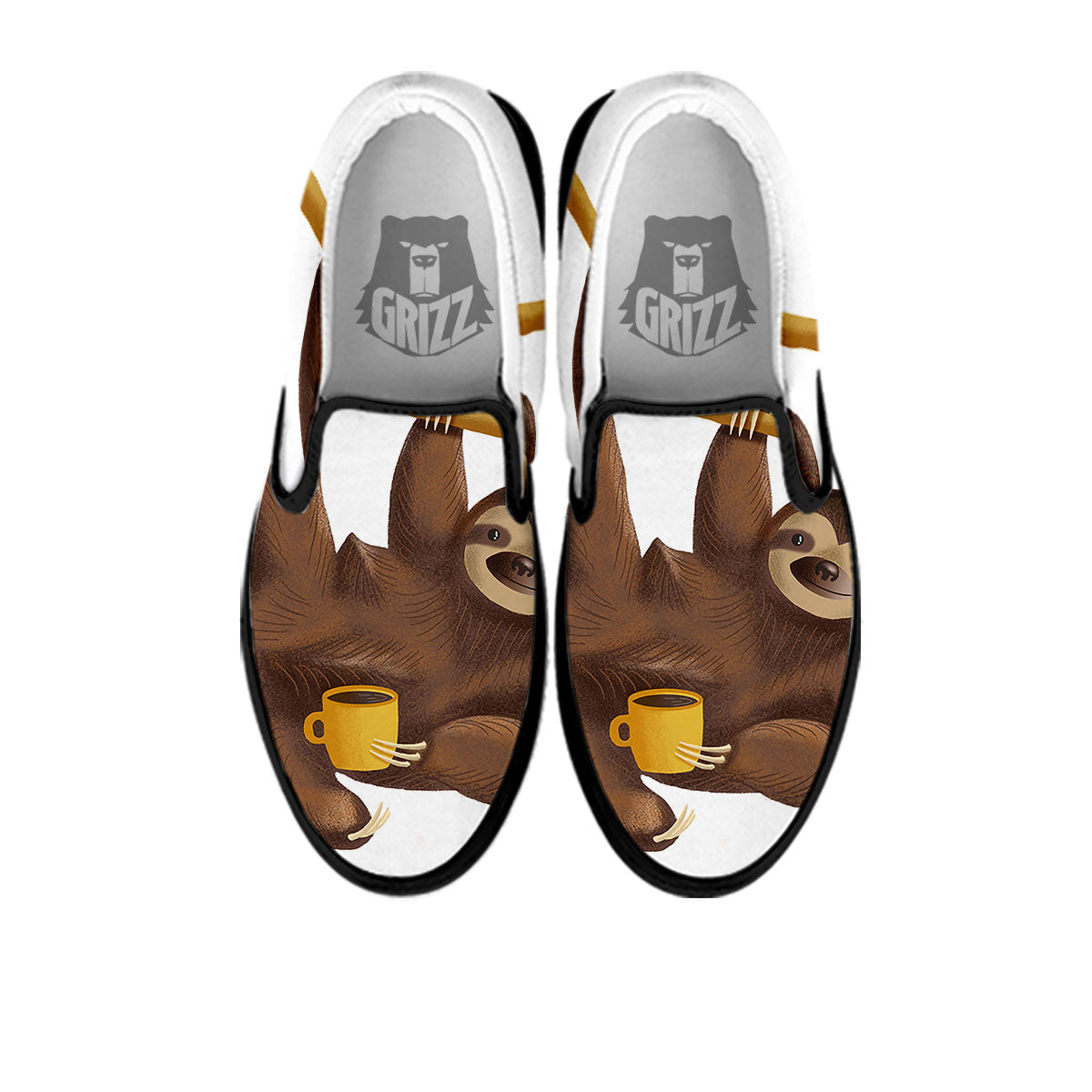 Sloth Happy Print Black Slip On Shoes-grizzshop