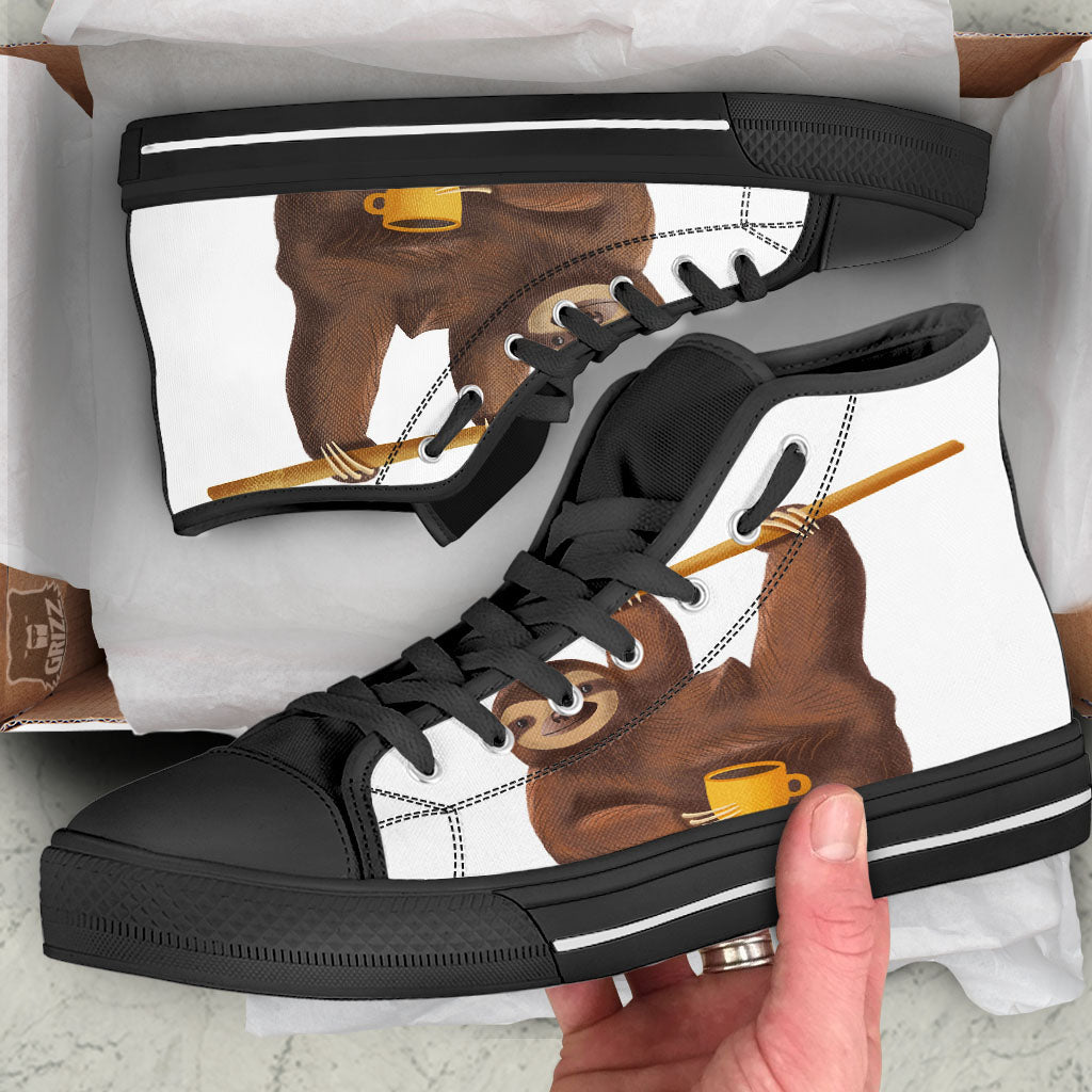 Sloth Happy Print High Top Shoes-grizzshop