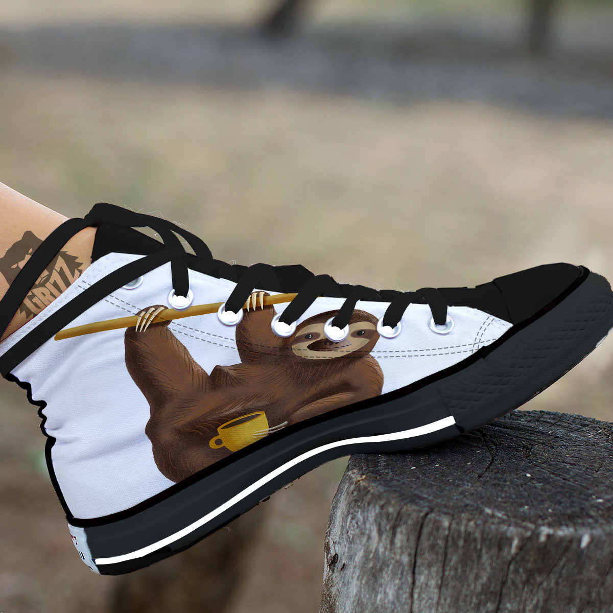 Sloth Happy Print High Top Shoes-grizzshop