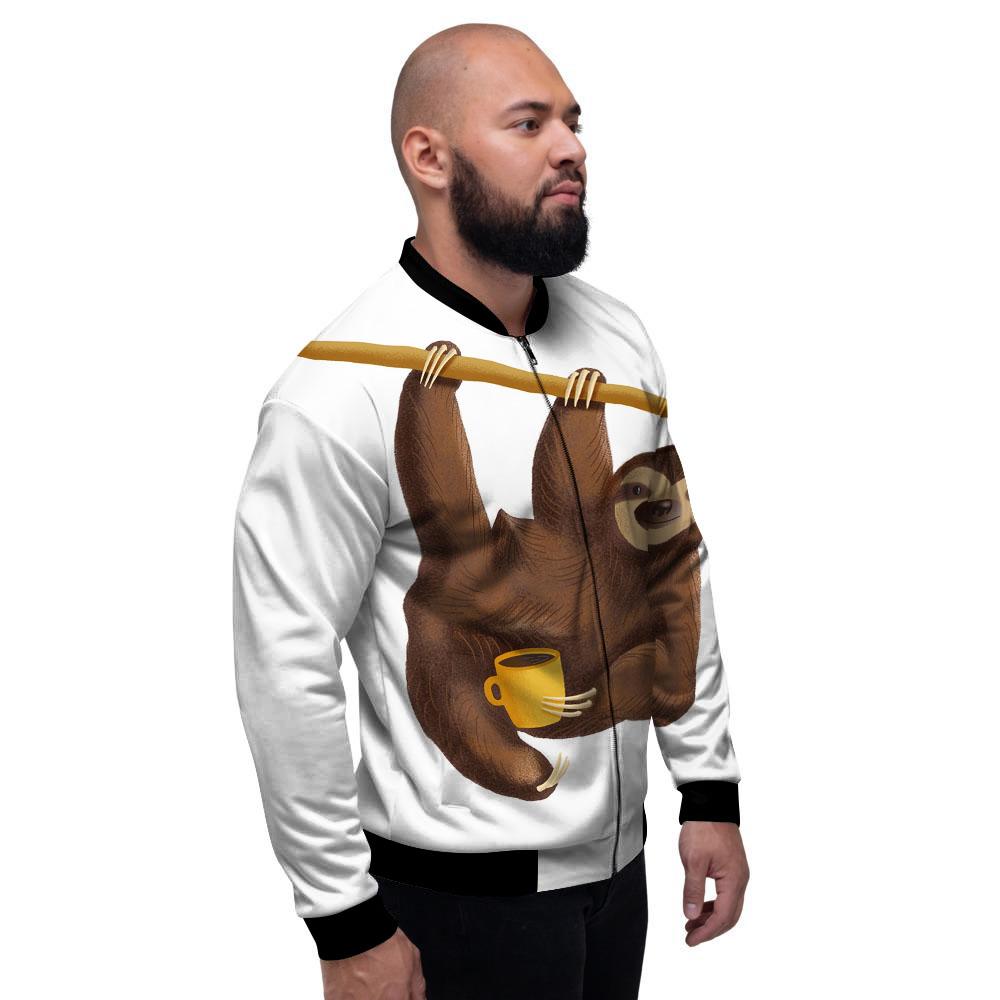 Sloth Happy Print Men's Bomber Jacket-grizzshop