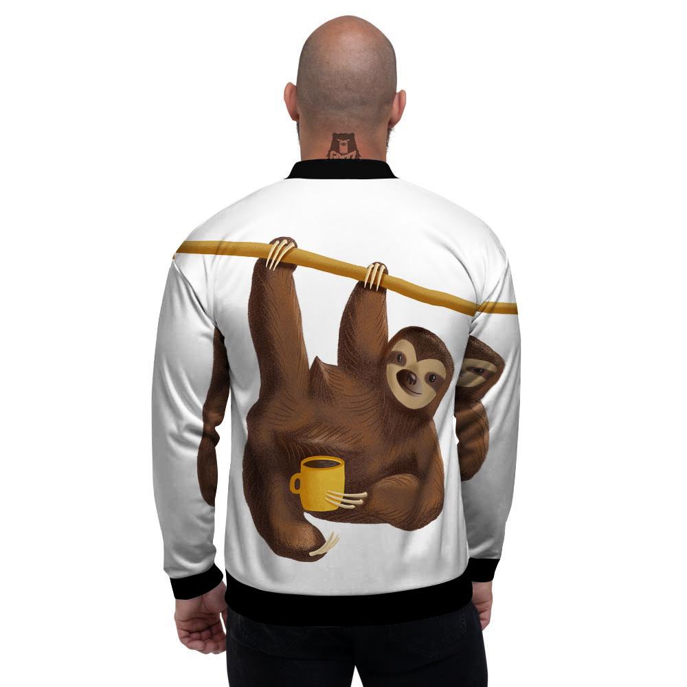 Sloth Happy Print Men's Bomber Jacket-grizzshop