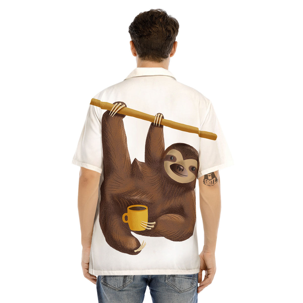 Sloth Happy Print Men's Hawaiian Shirt-grizzshop