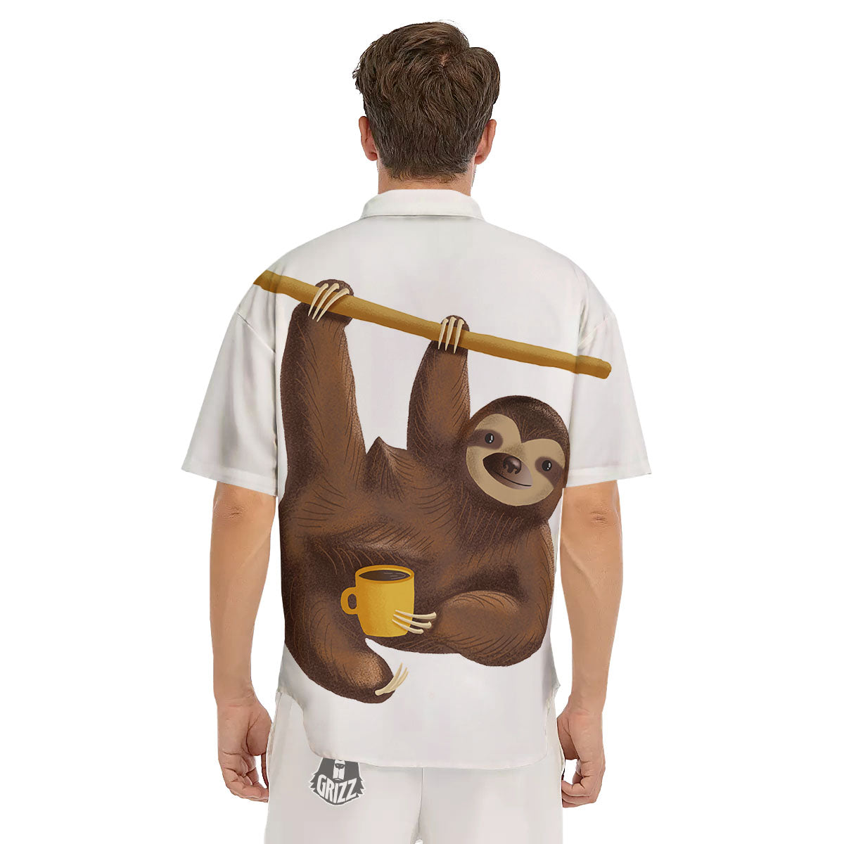 Sloth Happy Print Men's Short Sleeve Shirts-grizzshop