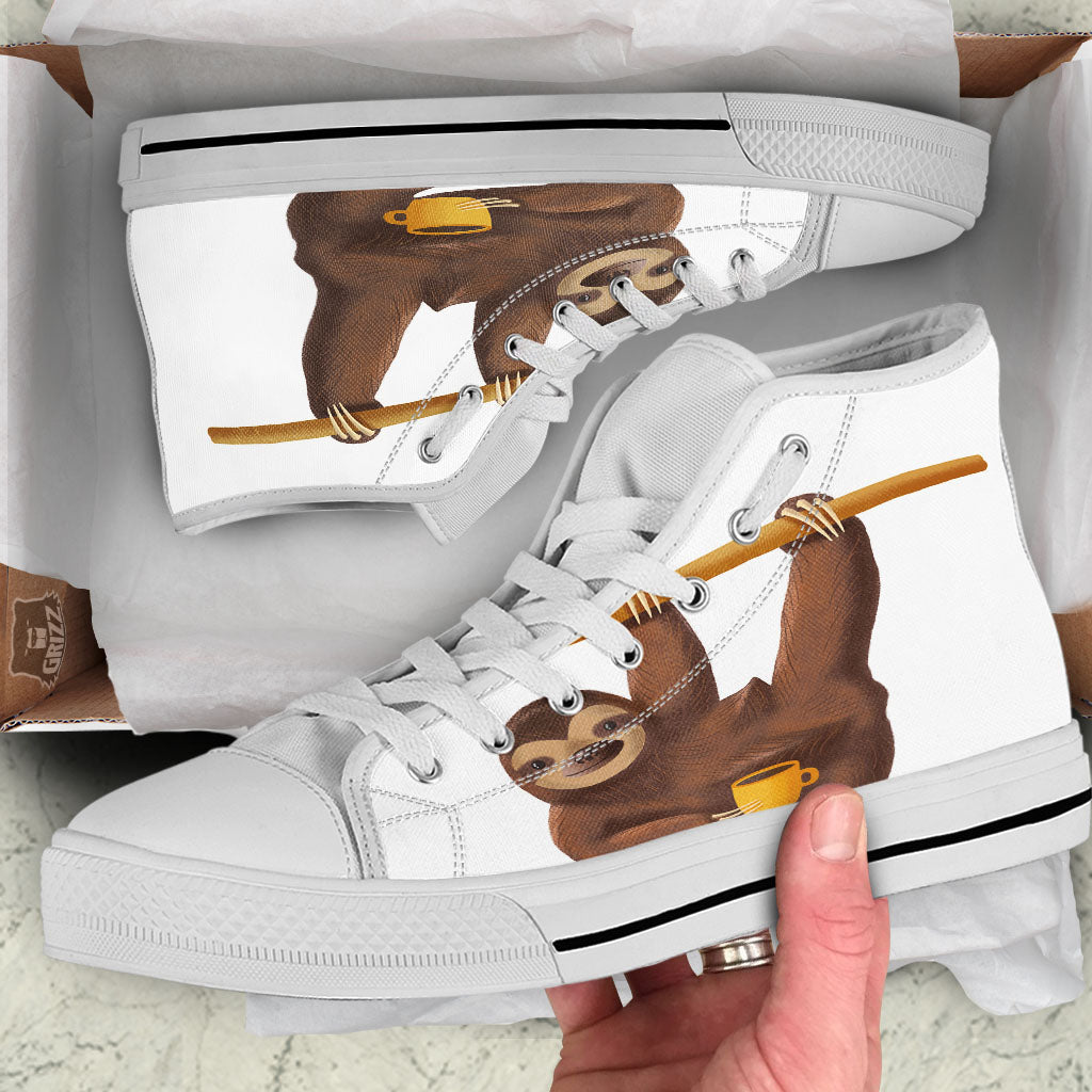 Sloth Happy Print White High Top Shoes-grizzshop