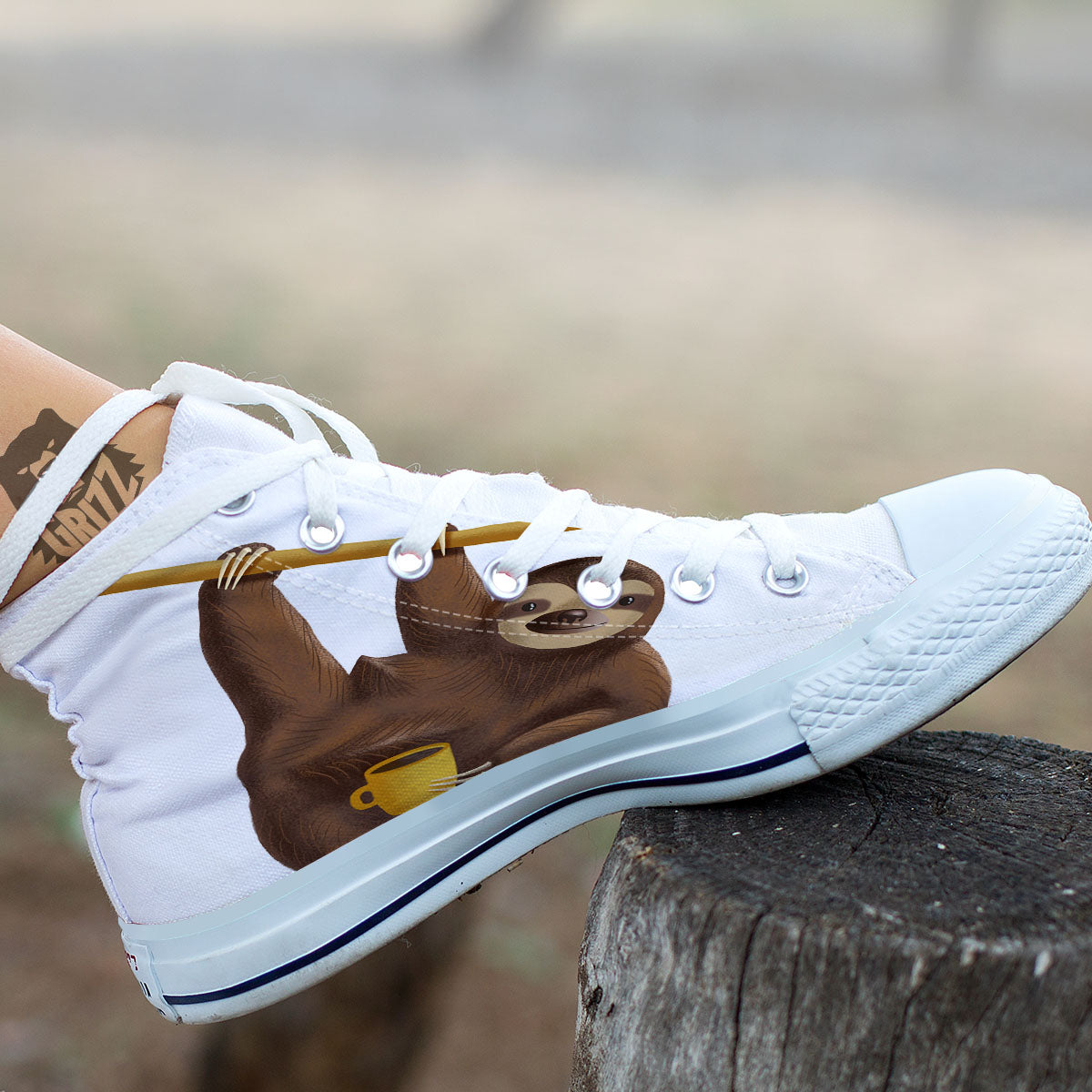 Sloth Happy Print White High Top Shoes-grizzshop