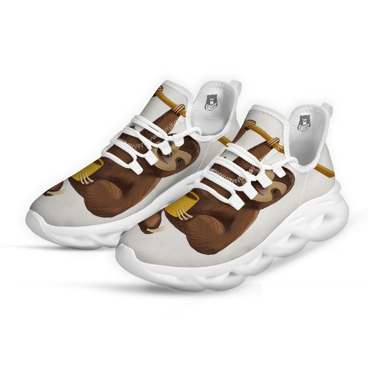 Sloth Happy Print White Running Shoes-grizzshop