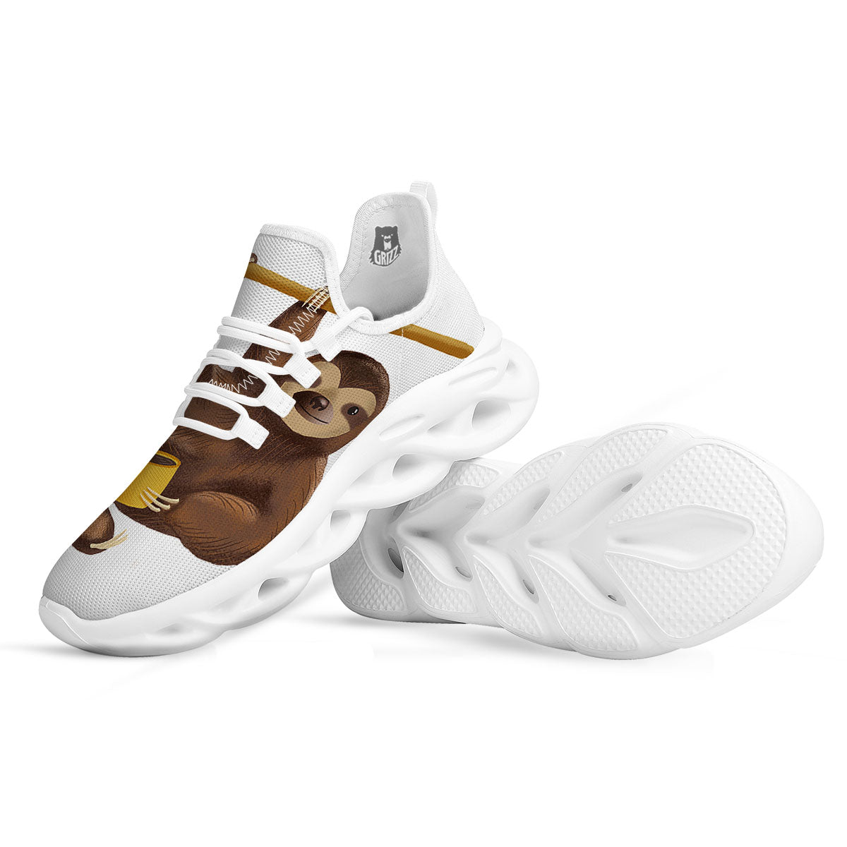 Sloth Happy Print White Running Shoes-grizzshop