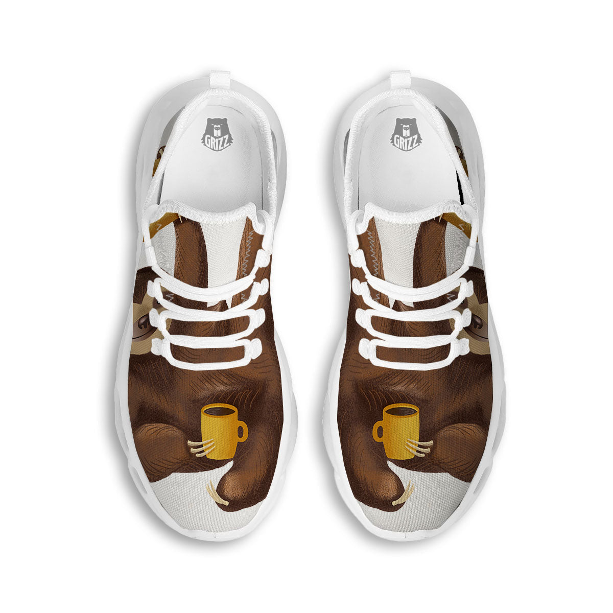 Sloth Happy Print White Running Shoes-grizzshop