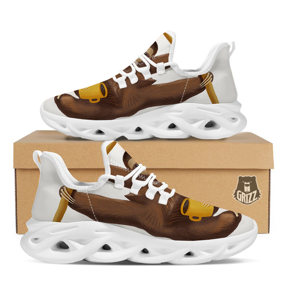 Sloth Happy Print White Running Shoes-grizzshop