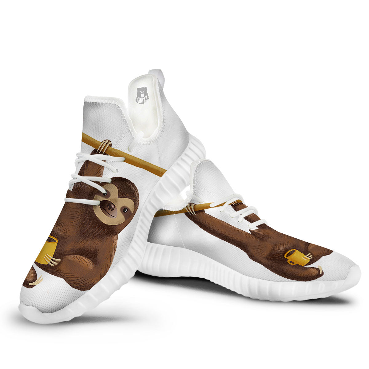 Sloth Happy Print White Walking Shoes-grizzshop
