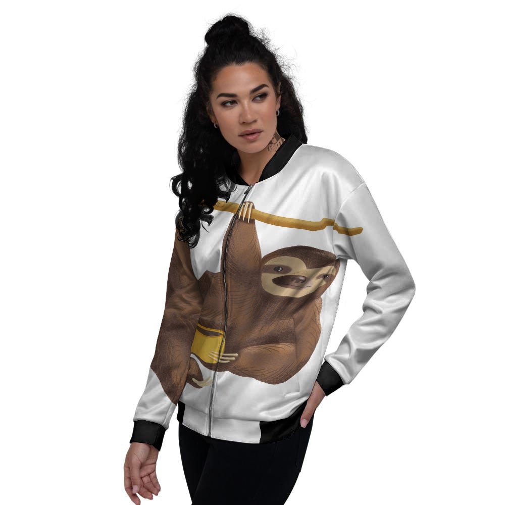 Sloth Happy Print Women's Bomber Jacket-grizzshop