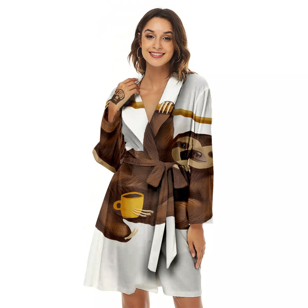 Sloth Happy Print Women's Robe-grizzshop