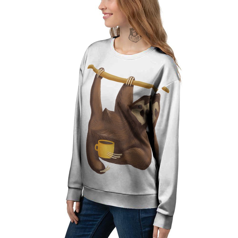 Sloth Happy Print Women's Sweatshirt-grizzshop