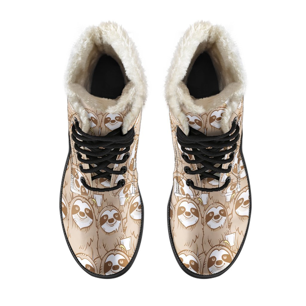 Sloth Pattern Print Comfy Winter Boots-grizzshop