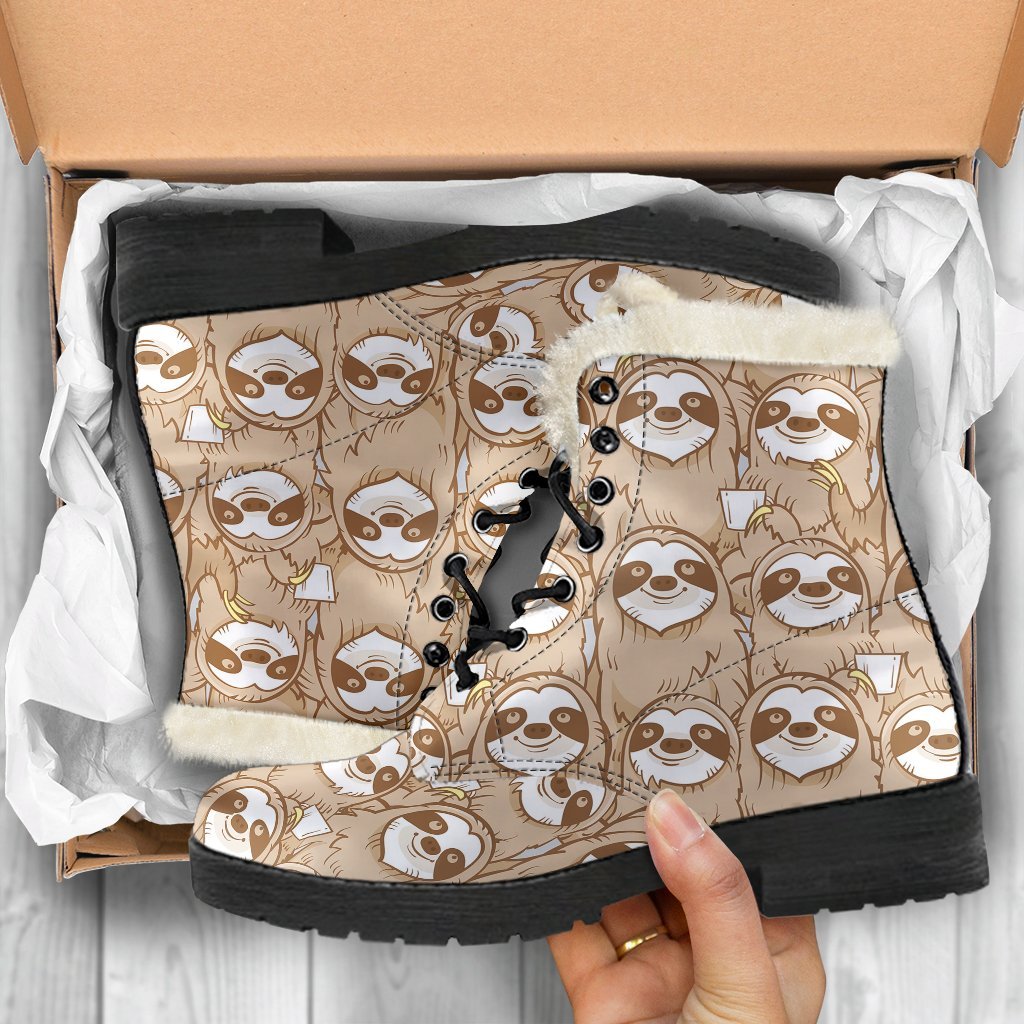 Sloth Pattern Print Comfy Winter Boots-grizzshop