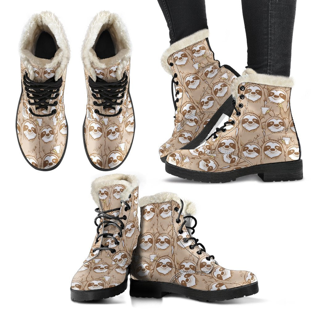 Sloth Pattern Print Comfy Winter Boots-grizzshop