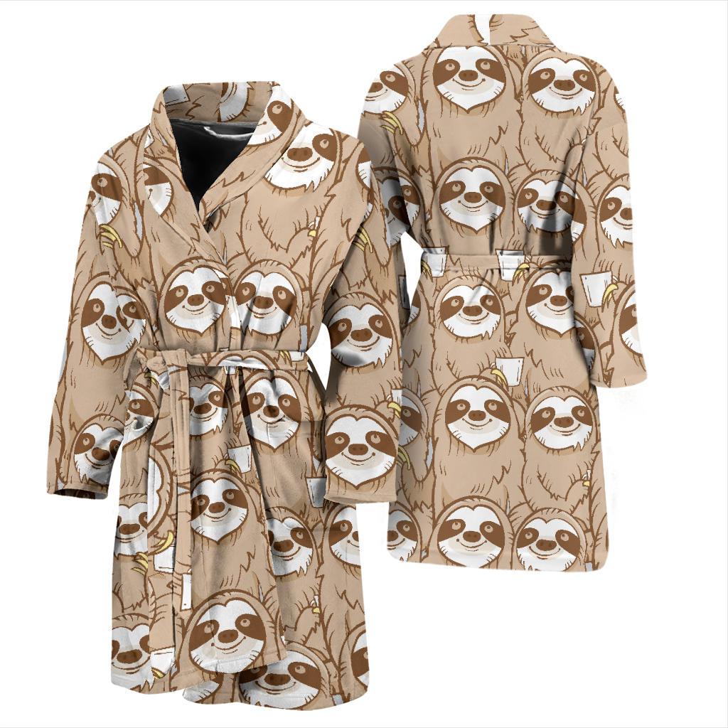 Sloth Pattern Print Men Long Robe-grizzshop