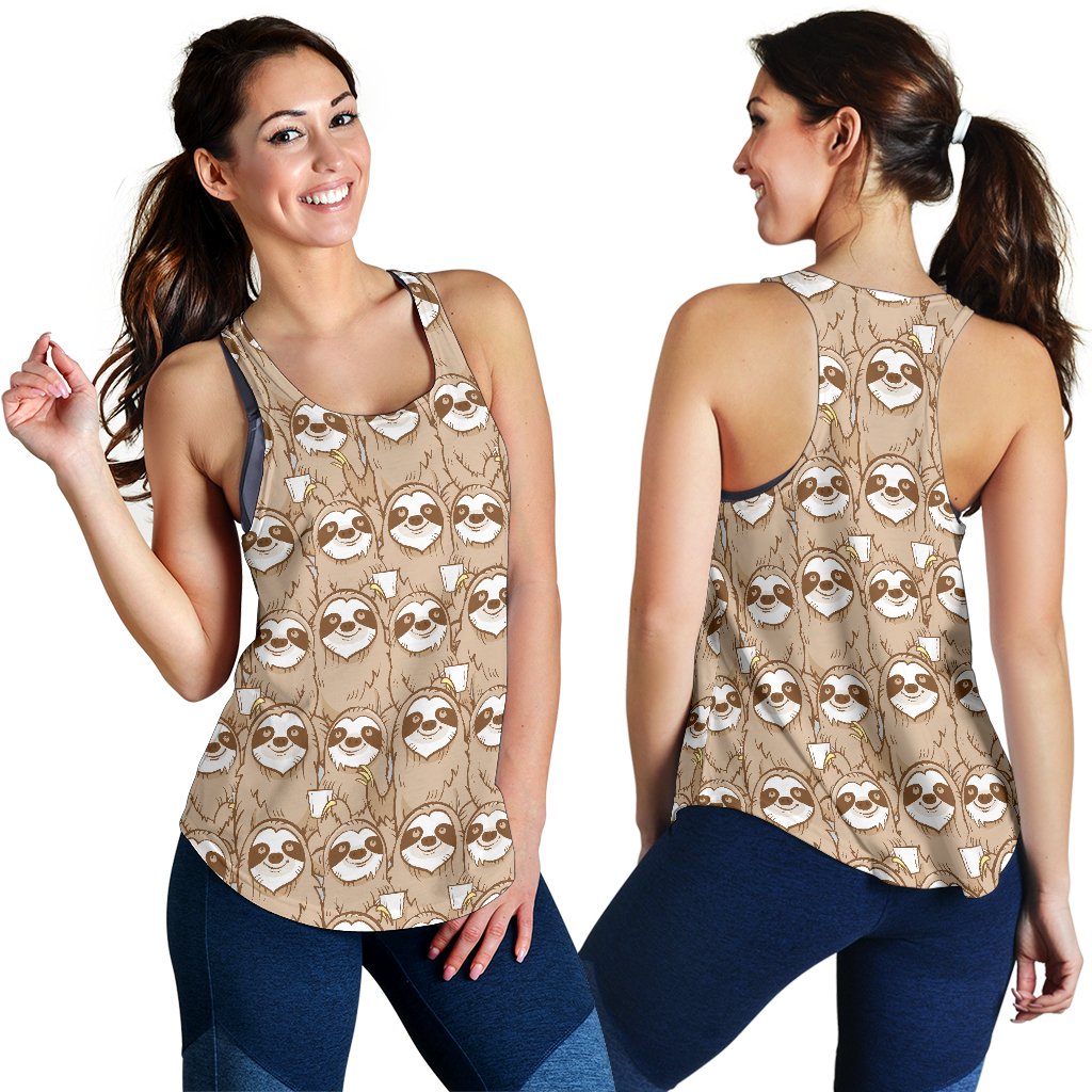 Sloth Pattern Print Women's Racerback Tank Tops-grizzshop