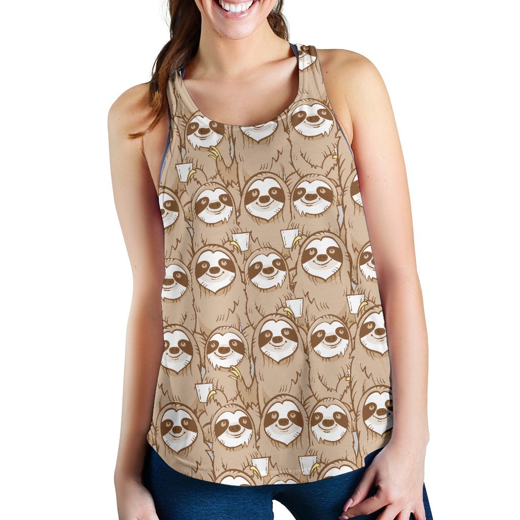 Sloth Pattern Print Women's Racerback Tank Tops-grizzshop