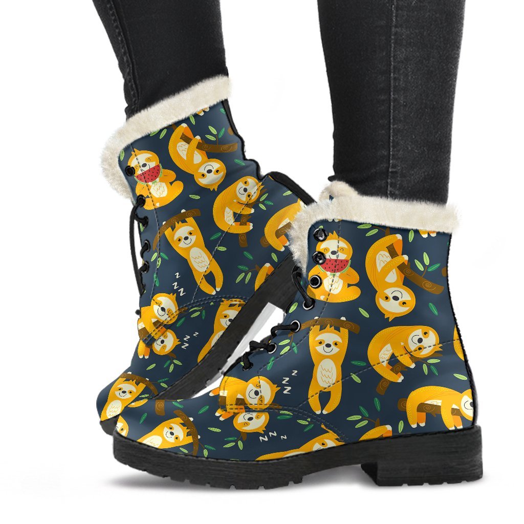 Sloth Print Pattern Comfy Winter Boots-grizzshop