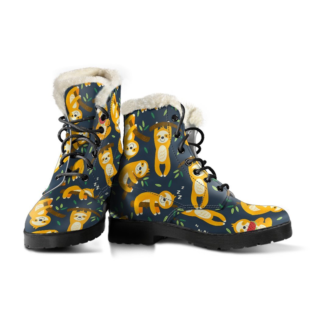 Sloth Print Pattern Comfy Winter Boots-grizzshop