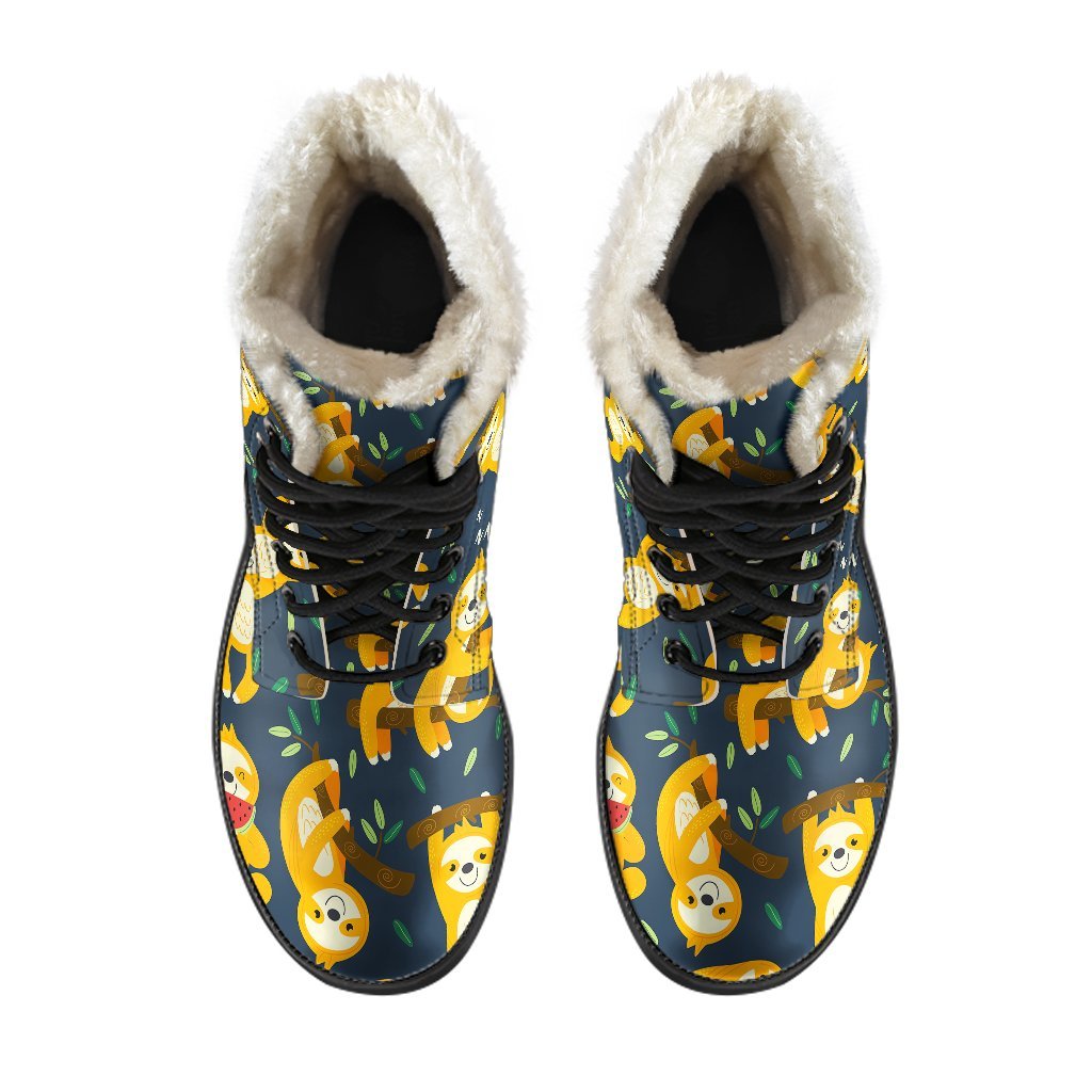 Sloth Print Pattern Comfy Winter Boots-grizzshop