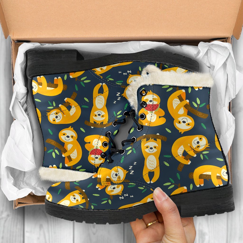 Sloth Print Pattern Comfy Winter Boots-grizzshop