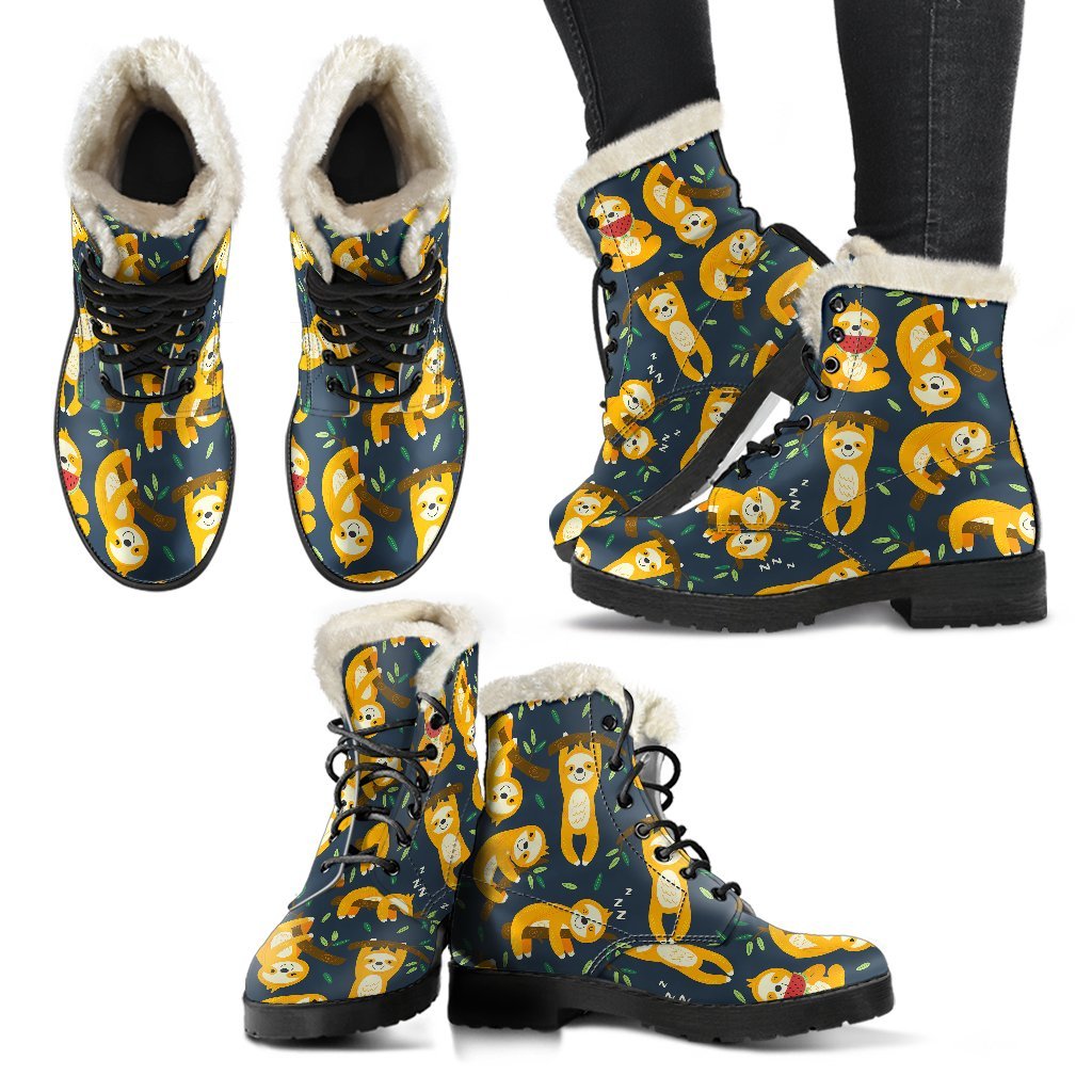 Sloth Print Pattern Comfy Winter Boots-grizzshop