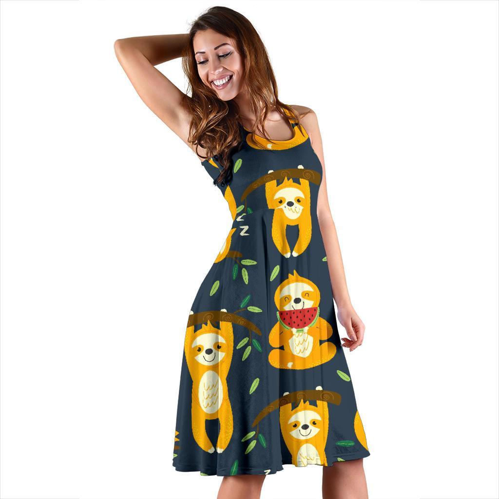 Sloth Print Pattern Dress-grizzshop