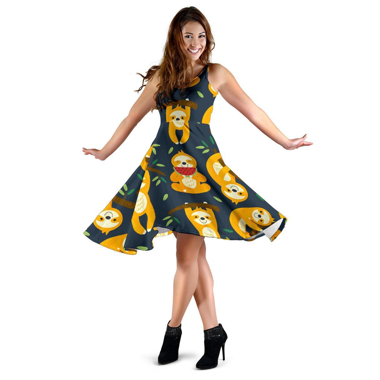 Sloth Print Pattern Dress-grizzshop