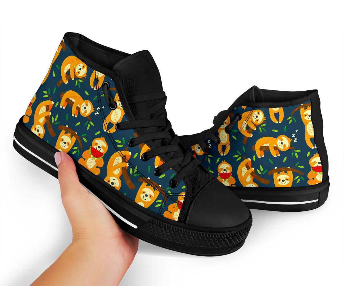 Sloth Print Pattern Men Women's High Top Shoes-grizzshop