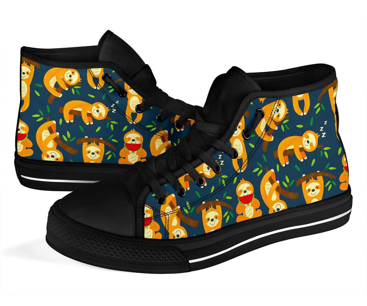 Sloth Print Pattern Men Women's High Top Shoes-grizzshop