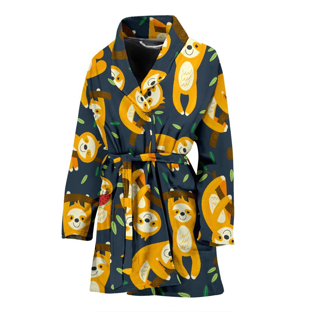 Sloth Print Pattern Print Women Long Robe-grizzshop