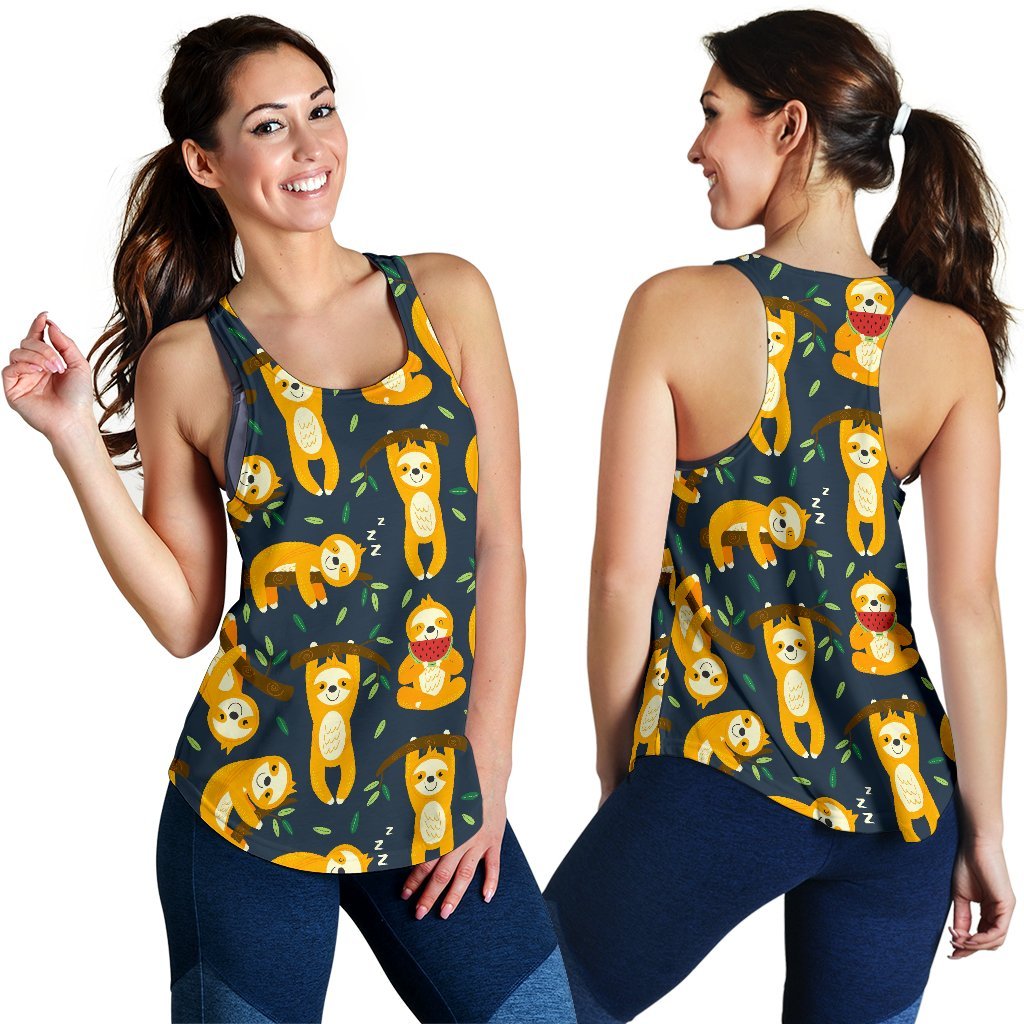 Sloth Print Pattern Women's Racerback Tank Tops-grizzshop