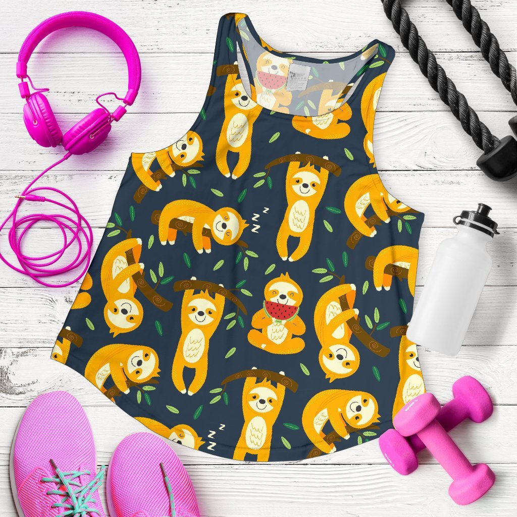 Sloth Print Pattern Women's Racerback Tank Tops-grizzshop