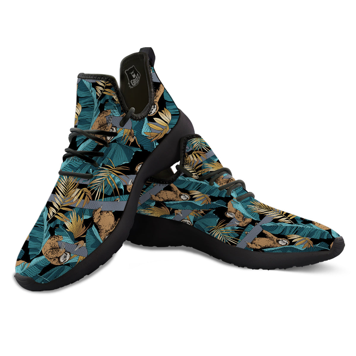 Sloth Tropical Print Pattern Black Athletic Shoes-grizzshop