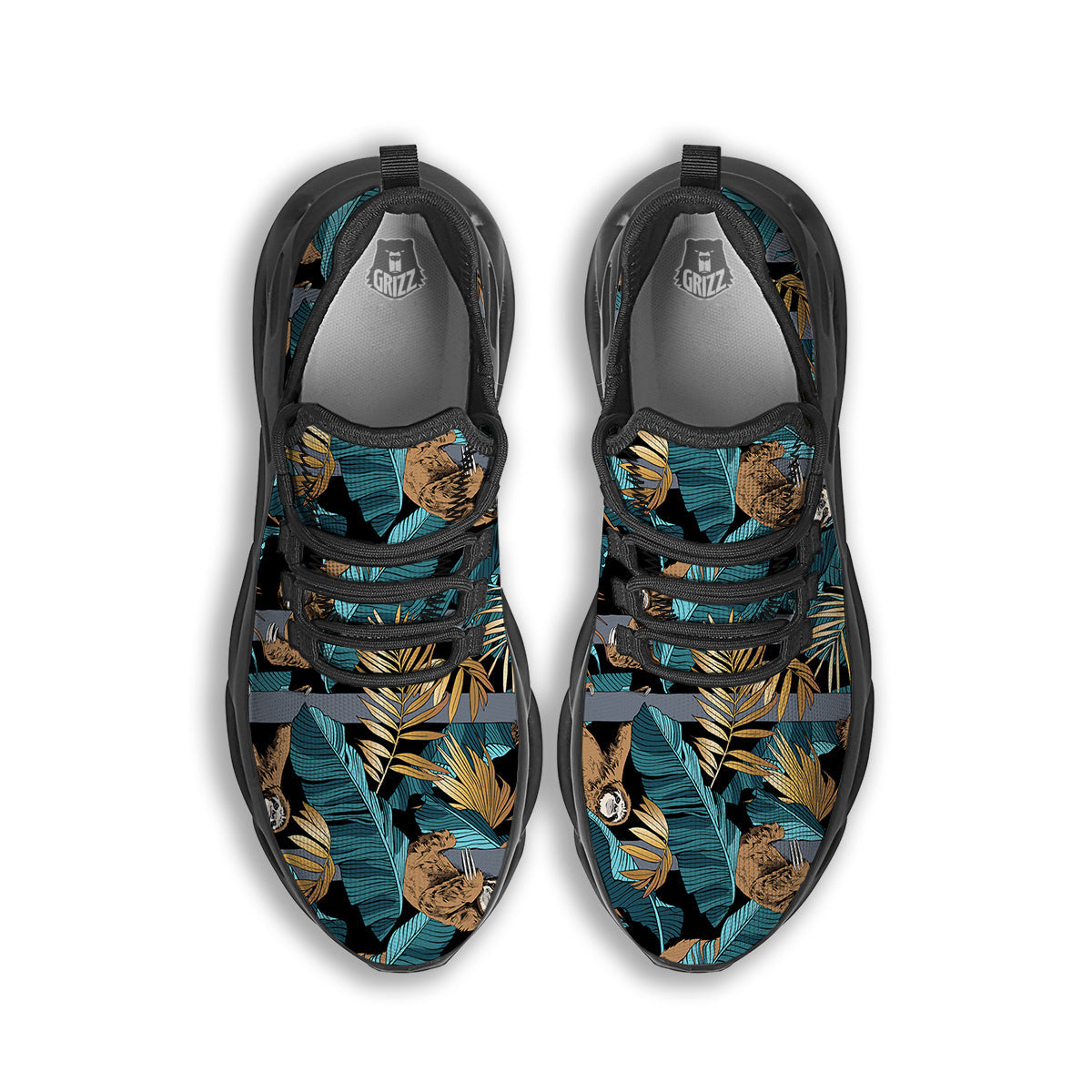 Sloth Tropical Print Pattern Black Running Shoes-grizzshop