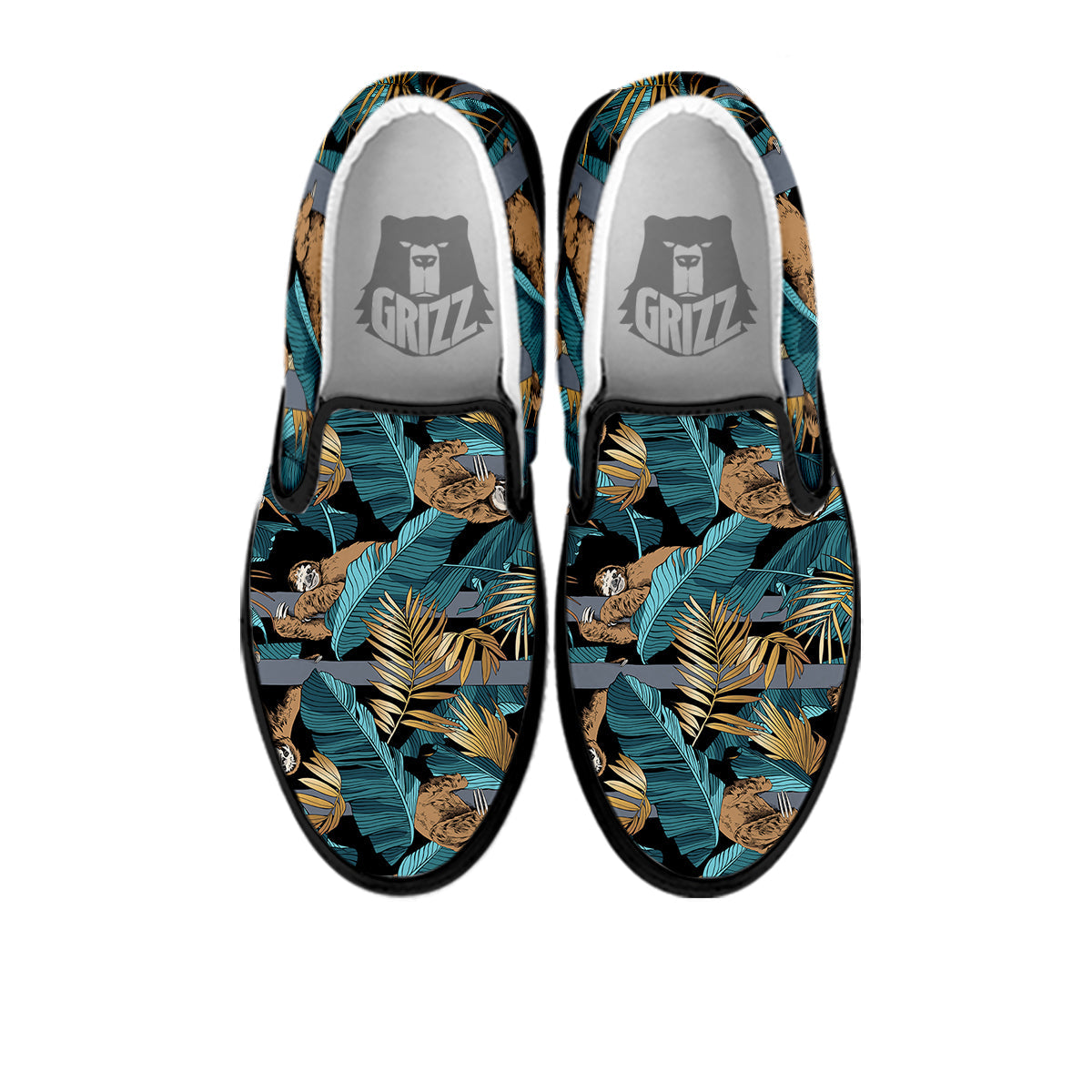 Sloth Tropical Print Pattern Black Slip On Shoes-grizzshop