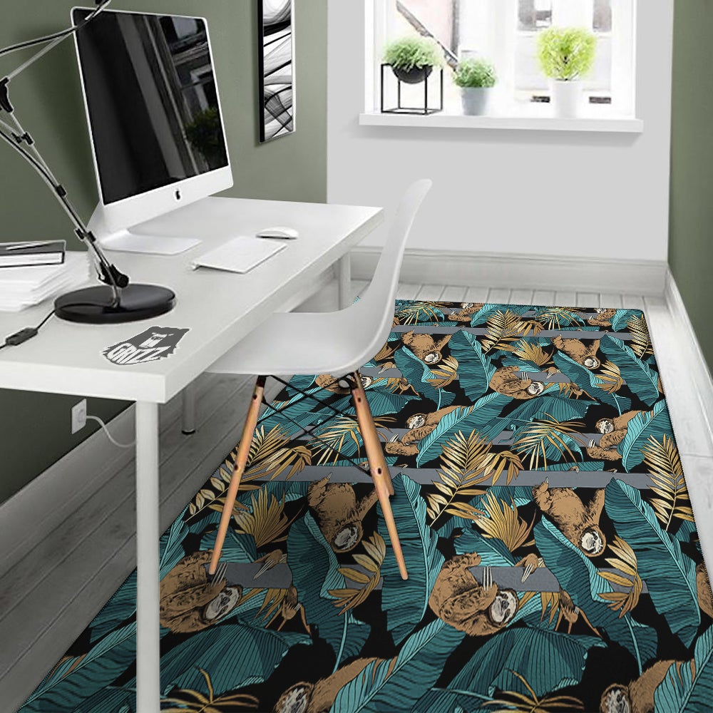 Sloth Tropical Print Pattern Floor Mat-grizzshop