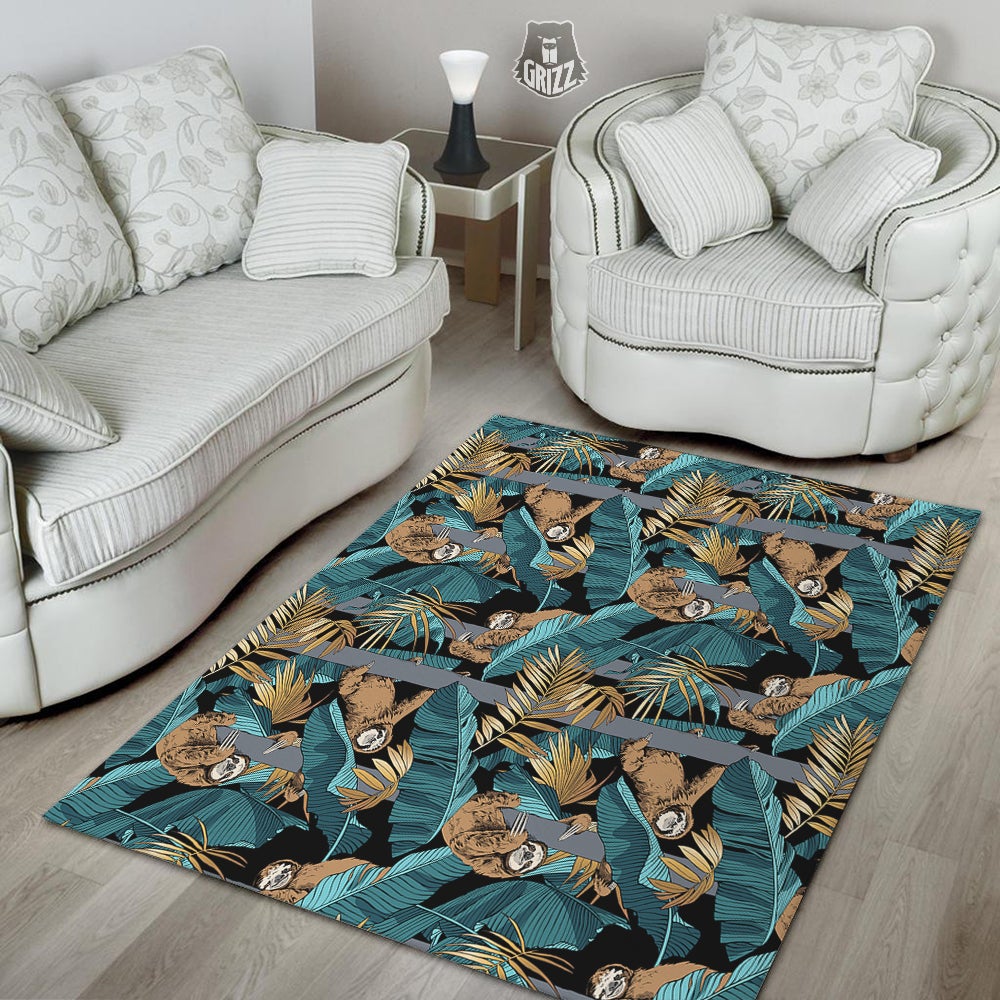 Sloth Tropical Print Pattern Floor Mat-grizzshop