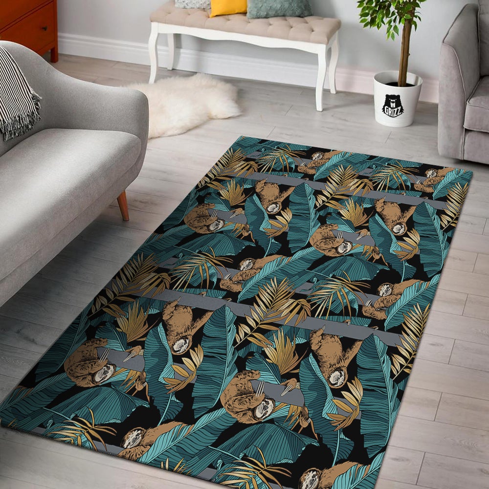 Sloth Tropical Print Pattern Floor Mat-grizzshop