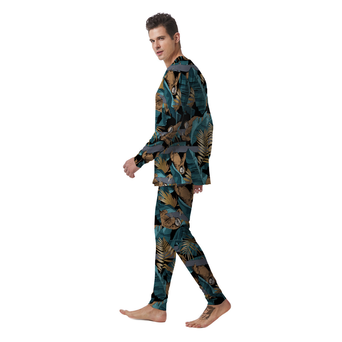 Sloth Tropical Print Pattern Men's Pajamas-grizzshop