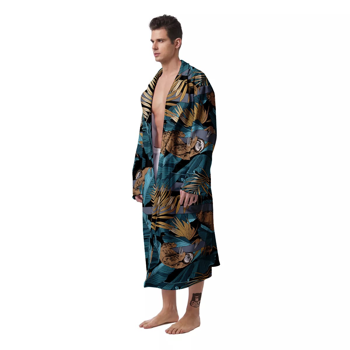 Sloth Tropical Print Pattern Men's Robe-grizzshop