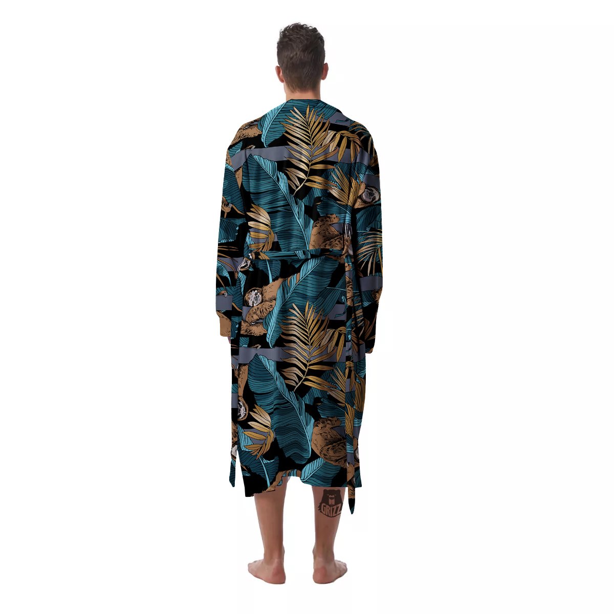 Sloth Tropical Print Pattern Men's Robe-grizzshop