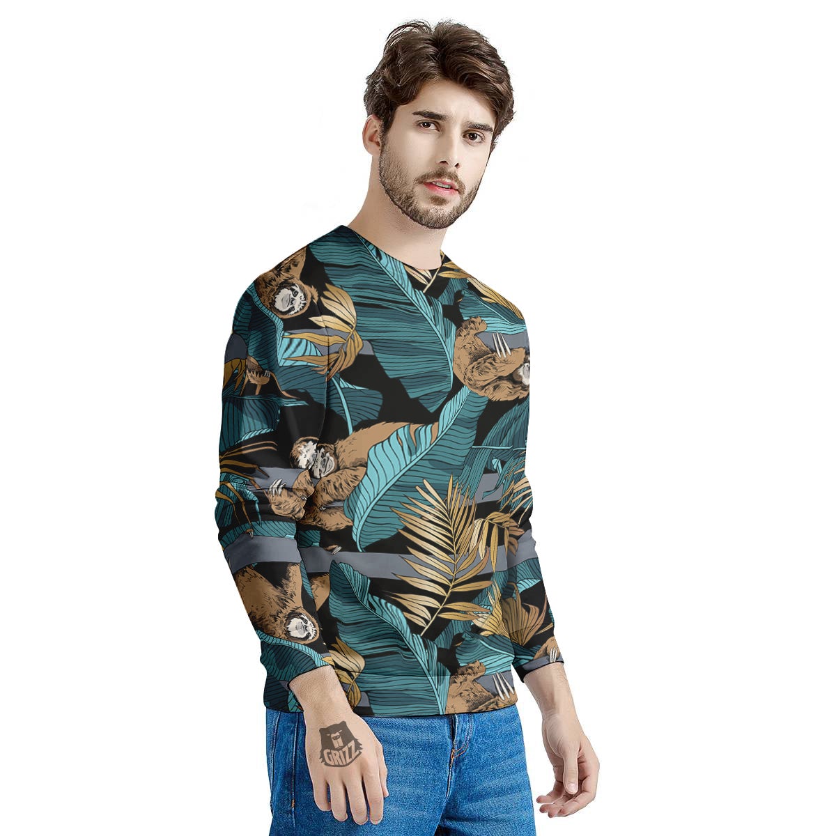 Sloth Tropical Print Pattern Men's Sweatshirt-grizzshop