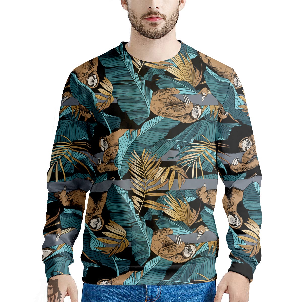 Sloth Tropical Print Pattern Men's Sweatshirt-grizzshop